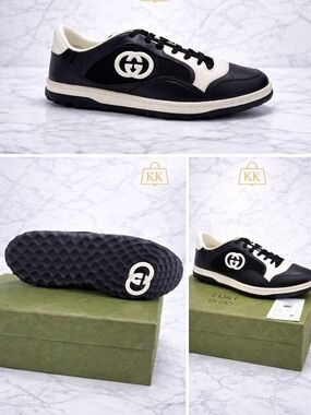 Gucci Black and White Leather Low-Top Sneaker